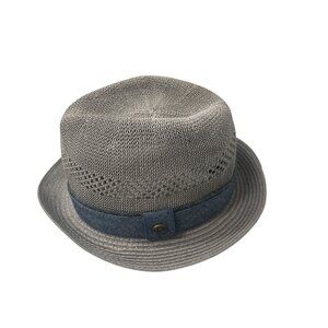 Denim Blue Ribbon Paper Straw Hat